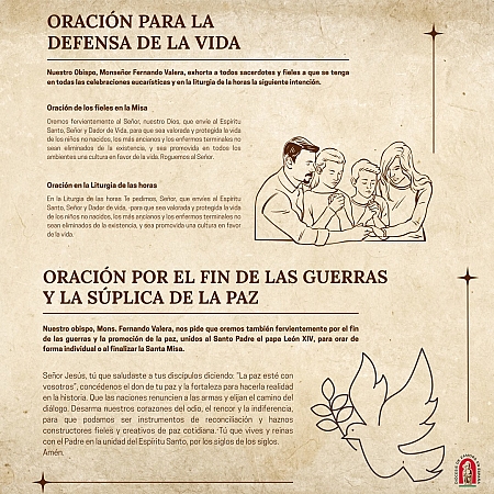 Oración por la defensa de la vida y por el fin de las guerras y la súplica de la paz.