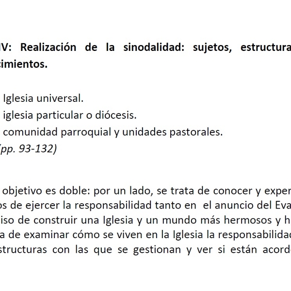 La sinodalidad en la vida y misión de la Iglesia. IV tema