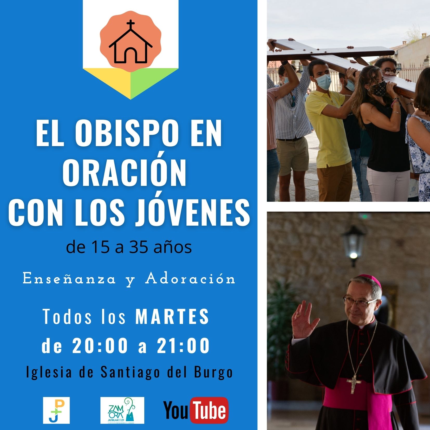 El obispo en oración con los jóvenes